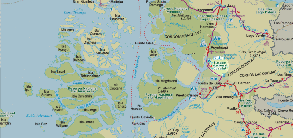mapa de parque queulat